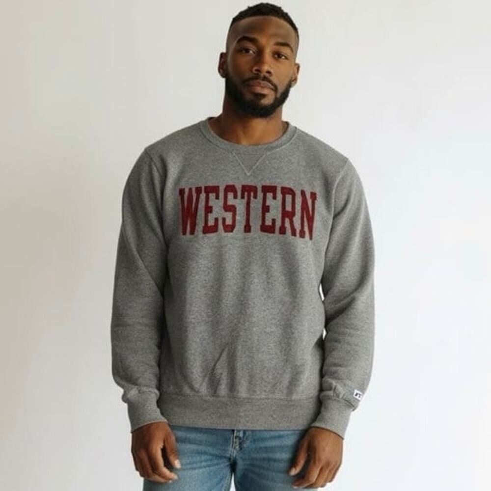 Vintage Western University Stitched Gray Red Sweatshirt Size L